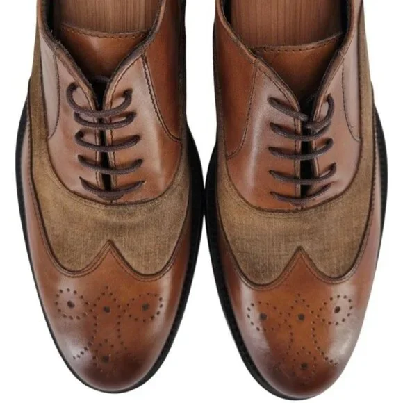 New Bruno Magli Italy Brown Leather Suede Wingtip Oxfords Mens 10M Dress Shoes - Picture 9 of 13